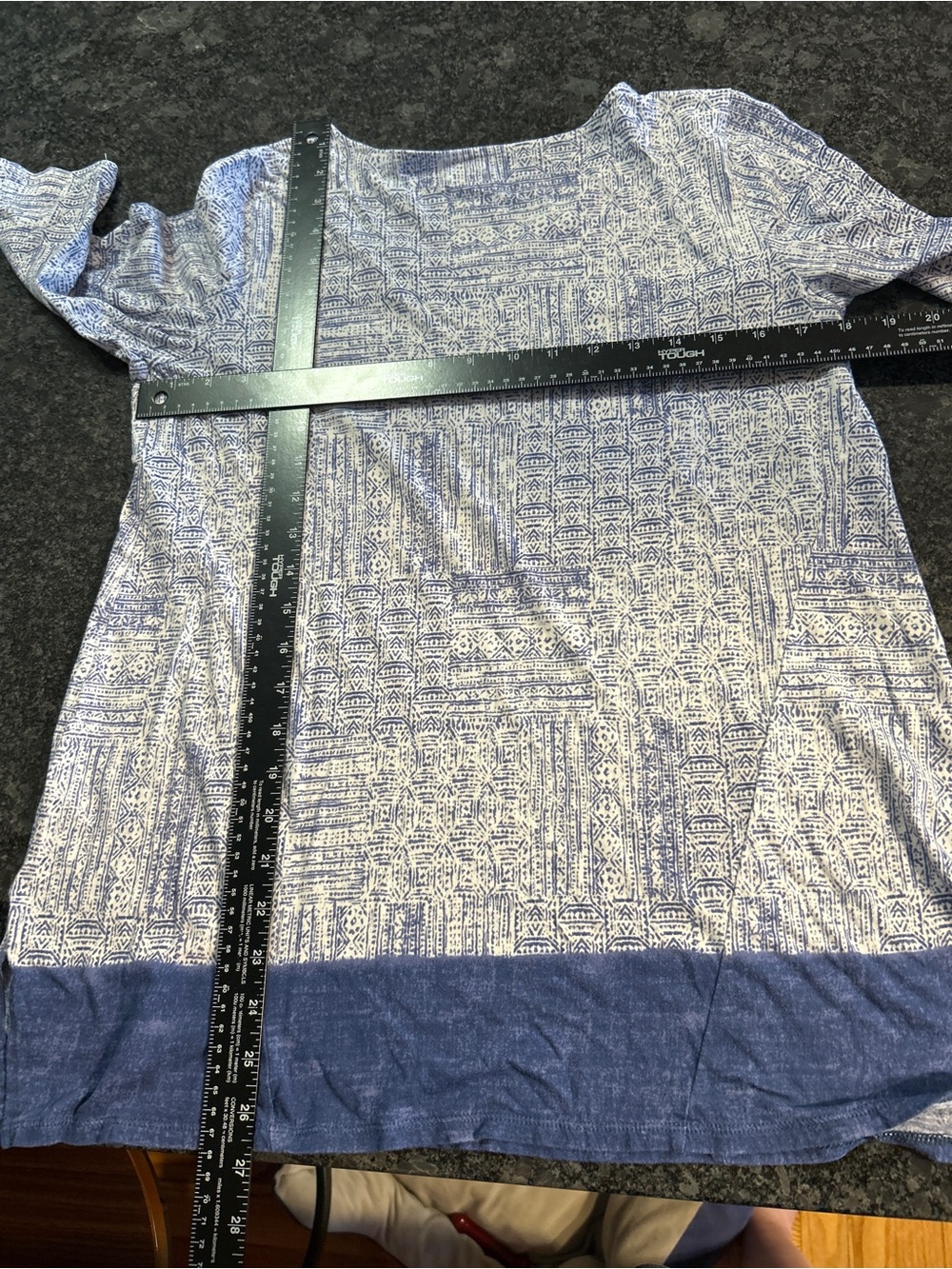 pure jill A-Line Print Tunic Top Small Blue White Geometric 3/4 Sleeve Cotton - Picture 5 of 5